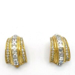 Gorgeous Vintage Christian Dior Art Deco Baquette Rhinestone Clip On Earrings